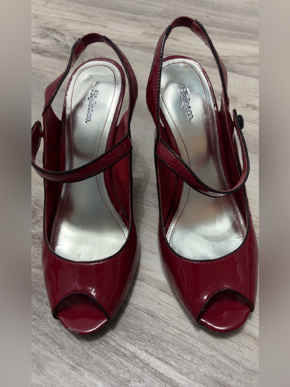 Style & Co. Red Patent Peep-Toe Slingback Heels with Cross Strap